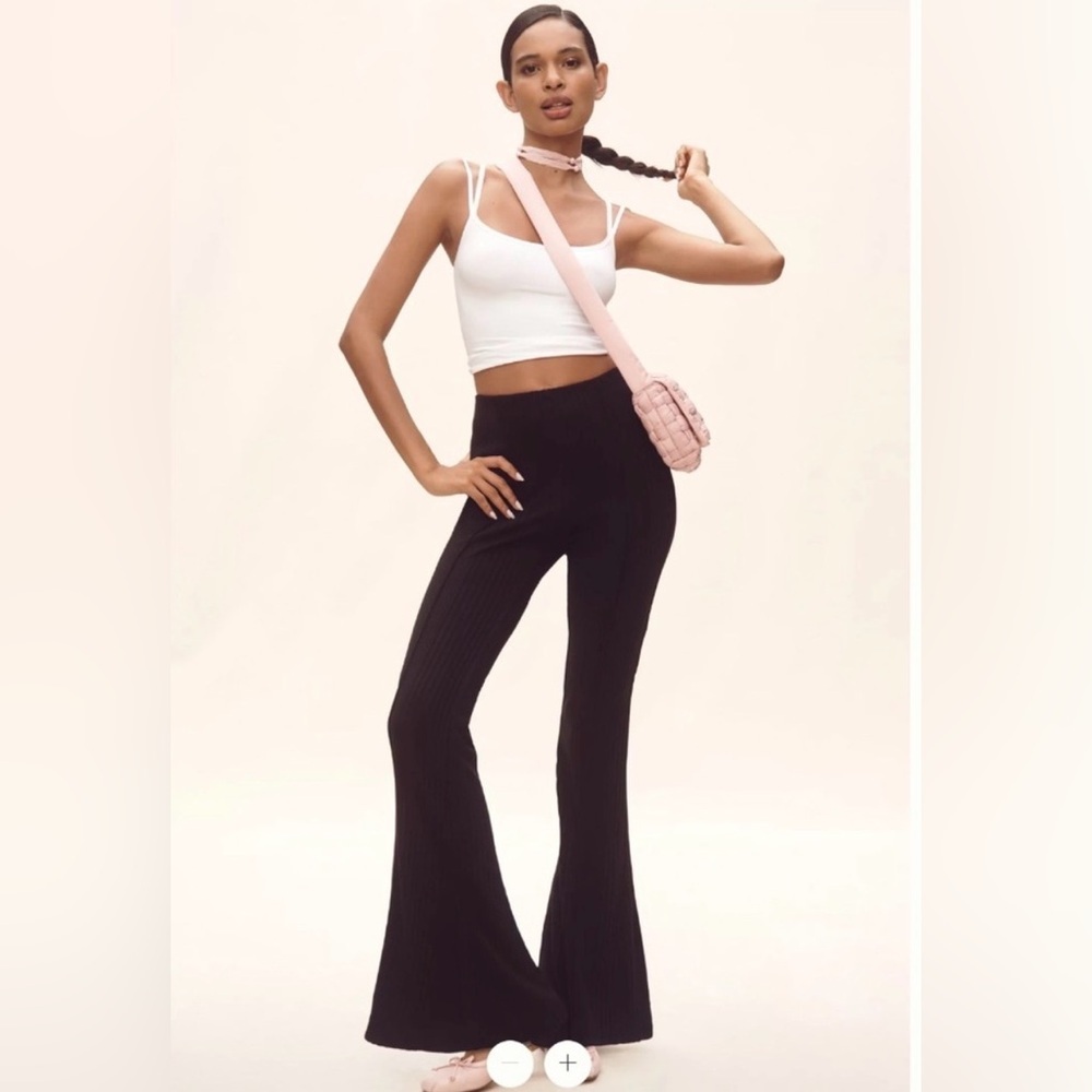 Maeve by Anthropologie Ribbed and Flared Black Pants size medium - Picture 1 of 9